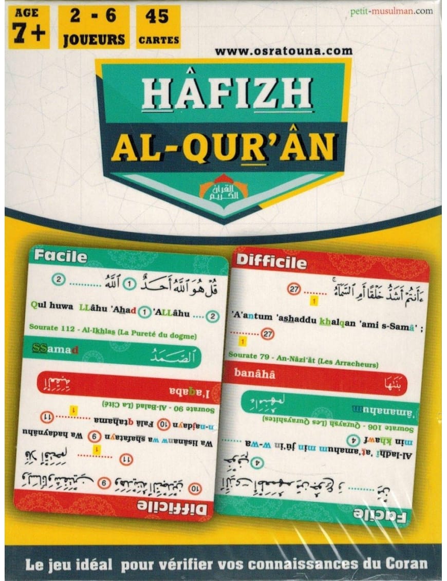Jeu Hâfizh Al-Qur'ân - Jeu de Cartes sur le Coran (Quiz) - Osratouna - Sana Sana Jeu Islam 9791091201124 Librairie Musulmane Al-imen