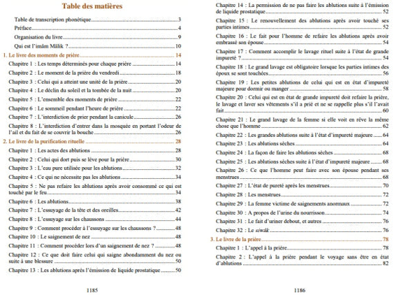 Al Muwatta' (Imam Mâlik) par Cheikh Al-Albânî - Éditions Al-Haramayn - Table des matières