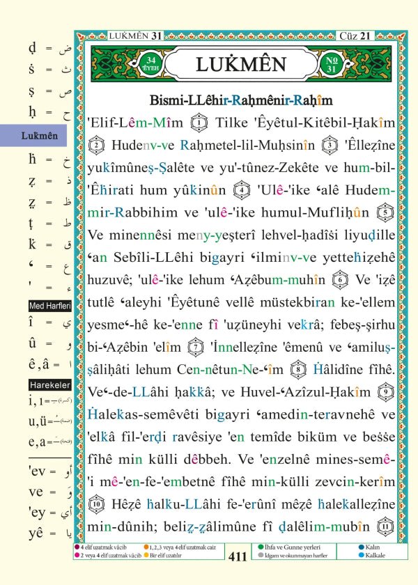 Tajweed Quran with Meaning translation and Transliteration in Turkish, size: 17×24 cm Al - imen