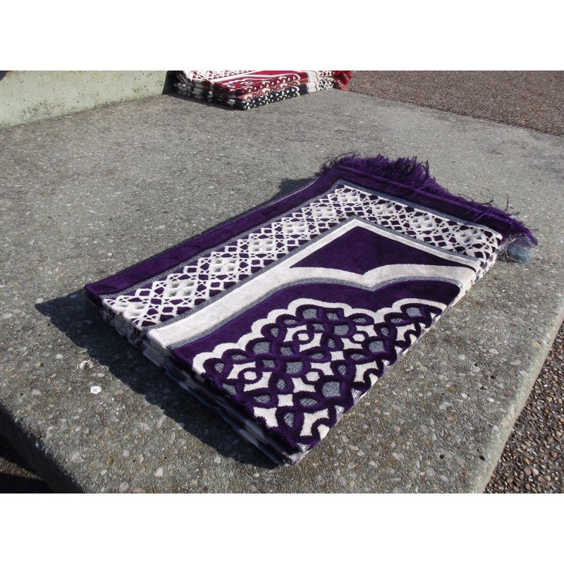 Tapis De Prière En Velours - Contour Géométrique - Fond Sable - COULEUR VIOLET FONCÉ Al - imen